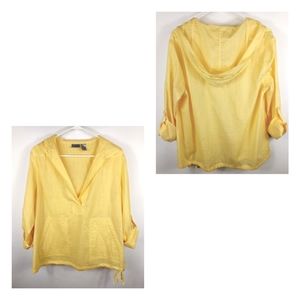 CHICOS Light Weight Yellow Cotton Hooded Top Large